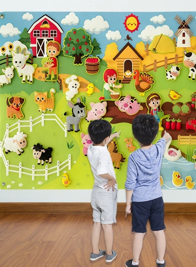 Fyliz 41PCS Farm Animals Felt Story Board Set - Preschool Barnyard Theme Interactive Storytelling Kit, Wall Hanging Busy Board for Toddlers Kids 4+, Early Learning Educational Play Toys - Image 2